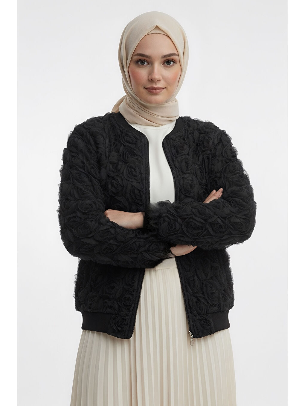 Güllü Tül Mont Siyah - 28014-SIYAH-1