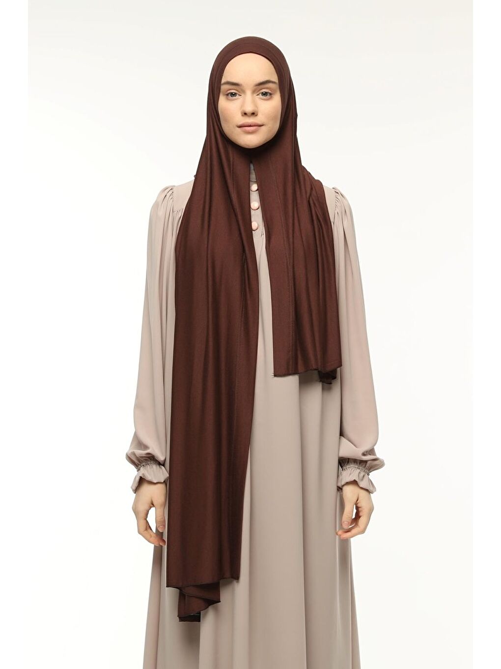 Kahverengi Hazır Pratik Geçmeli Lüks Organik Düz Penye Şal Çapraz Hizalı