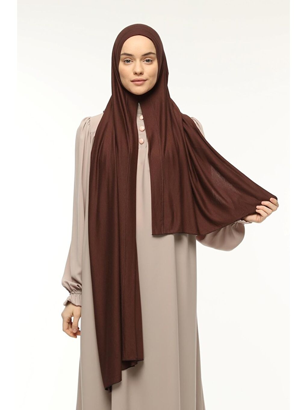 Kahverengi Hazır Pratik Geçmeli Lüks Organik Düz Penye Şal Çapraz Hizalı-2