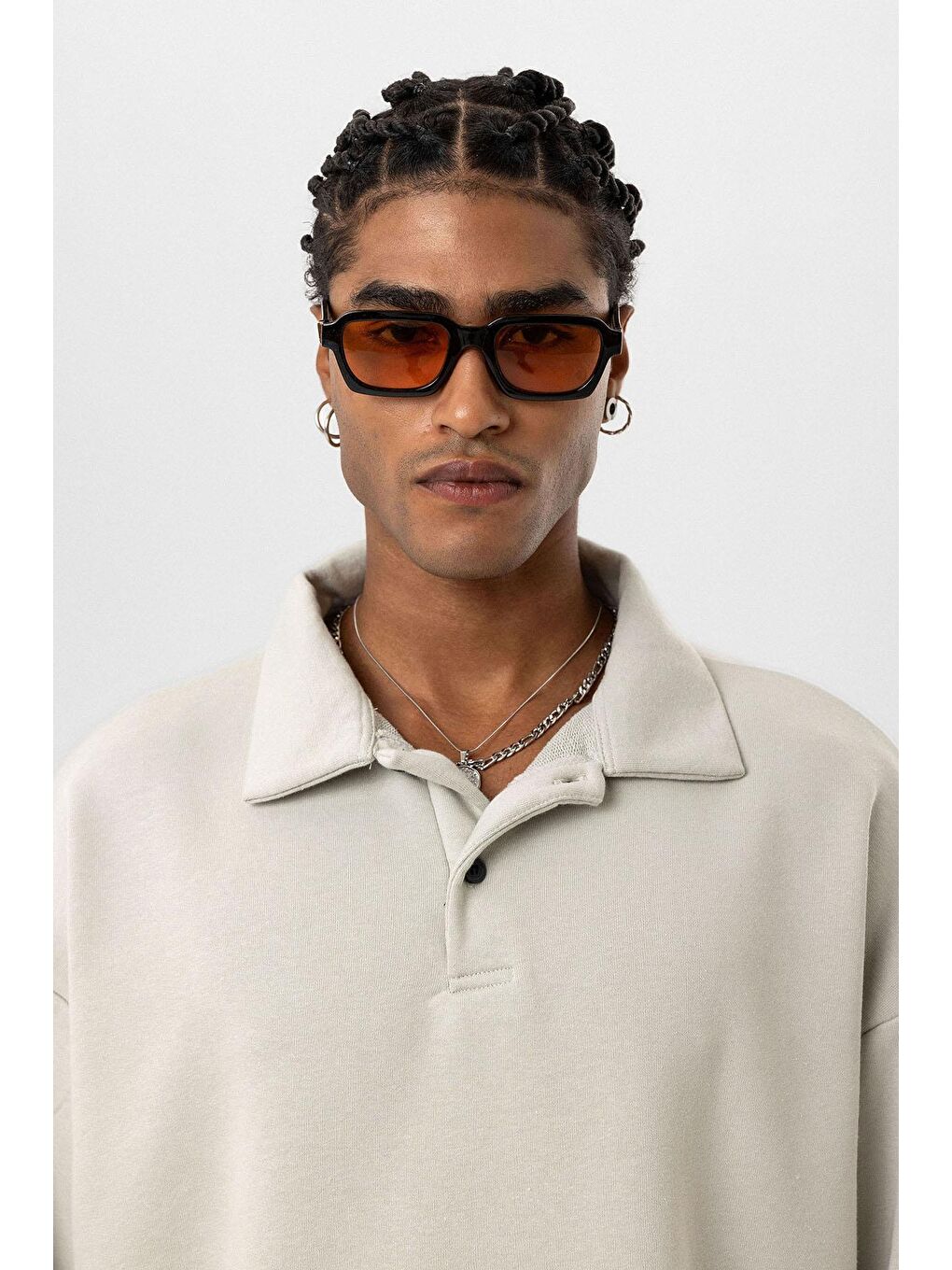 Basıc Polo Yaka Sweatshirt Buz Grisi-4