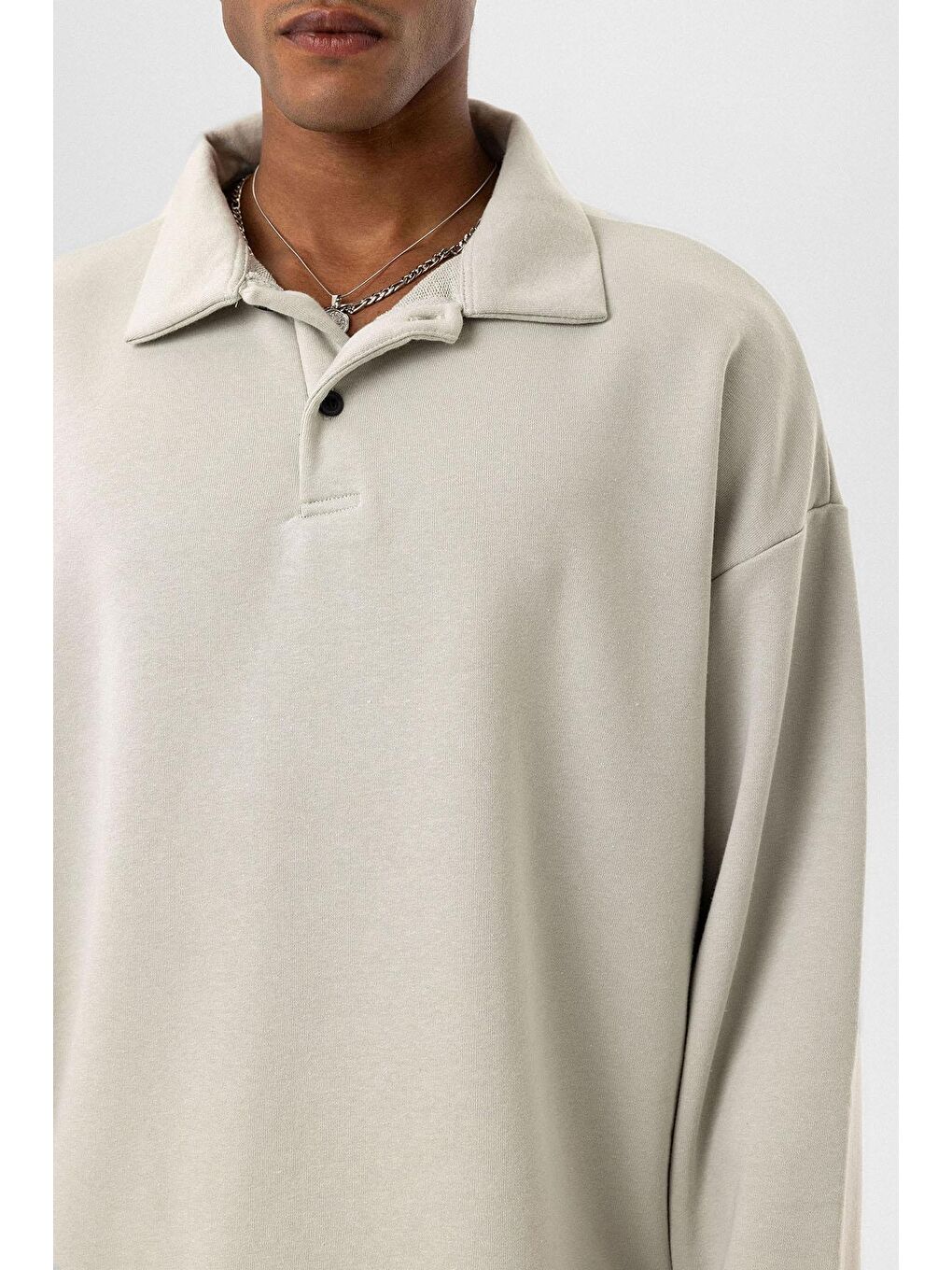 Basıc Polo Yaka Sweatshirt Buz Grisi-5