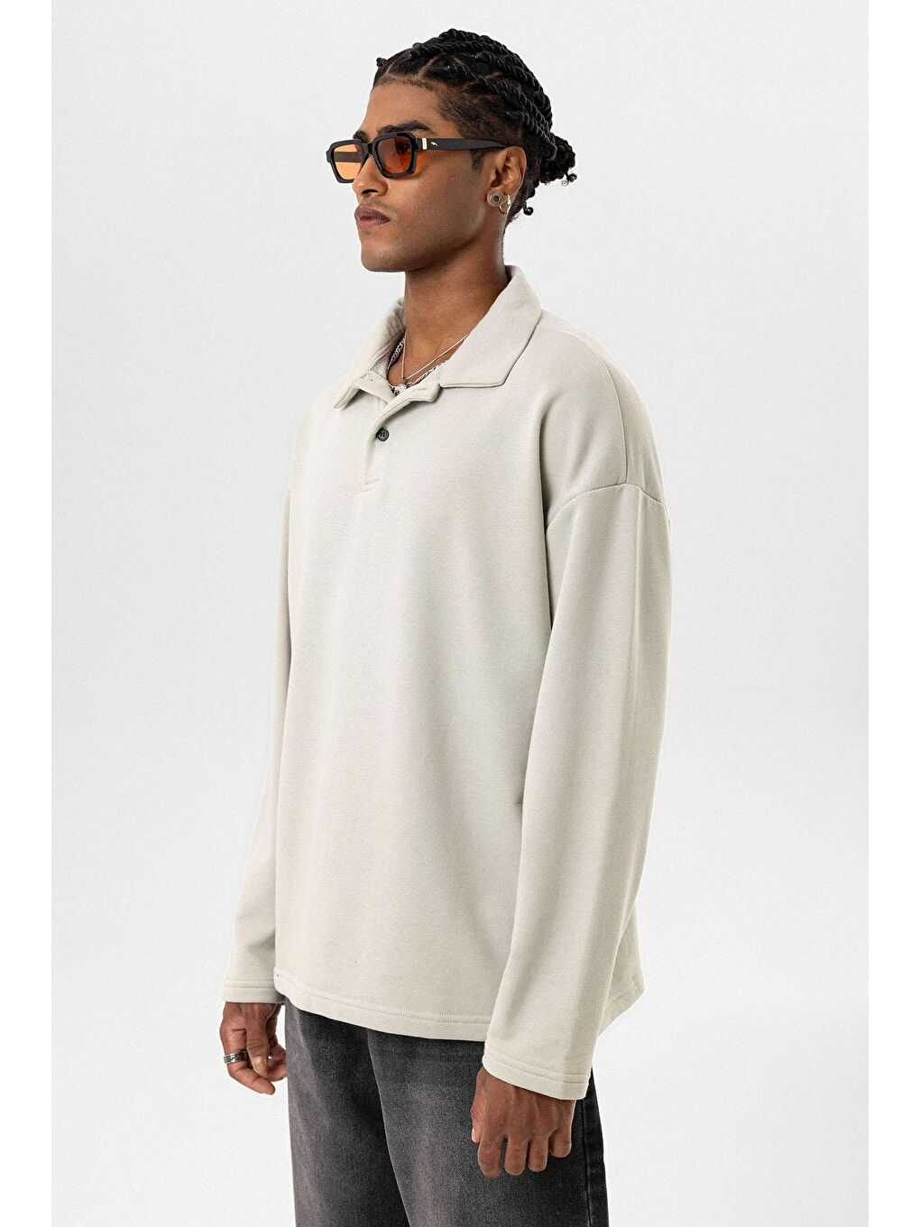 Basıc Polo Yaka Sweatshirt Buz Grisi-6