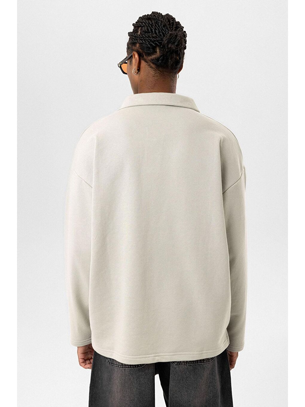 Basıc Polo Yaka Sweatshirt Buz Grisi-7