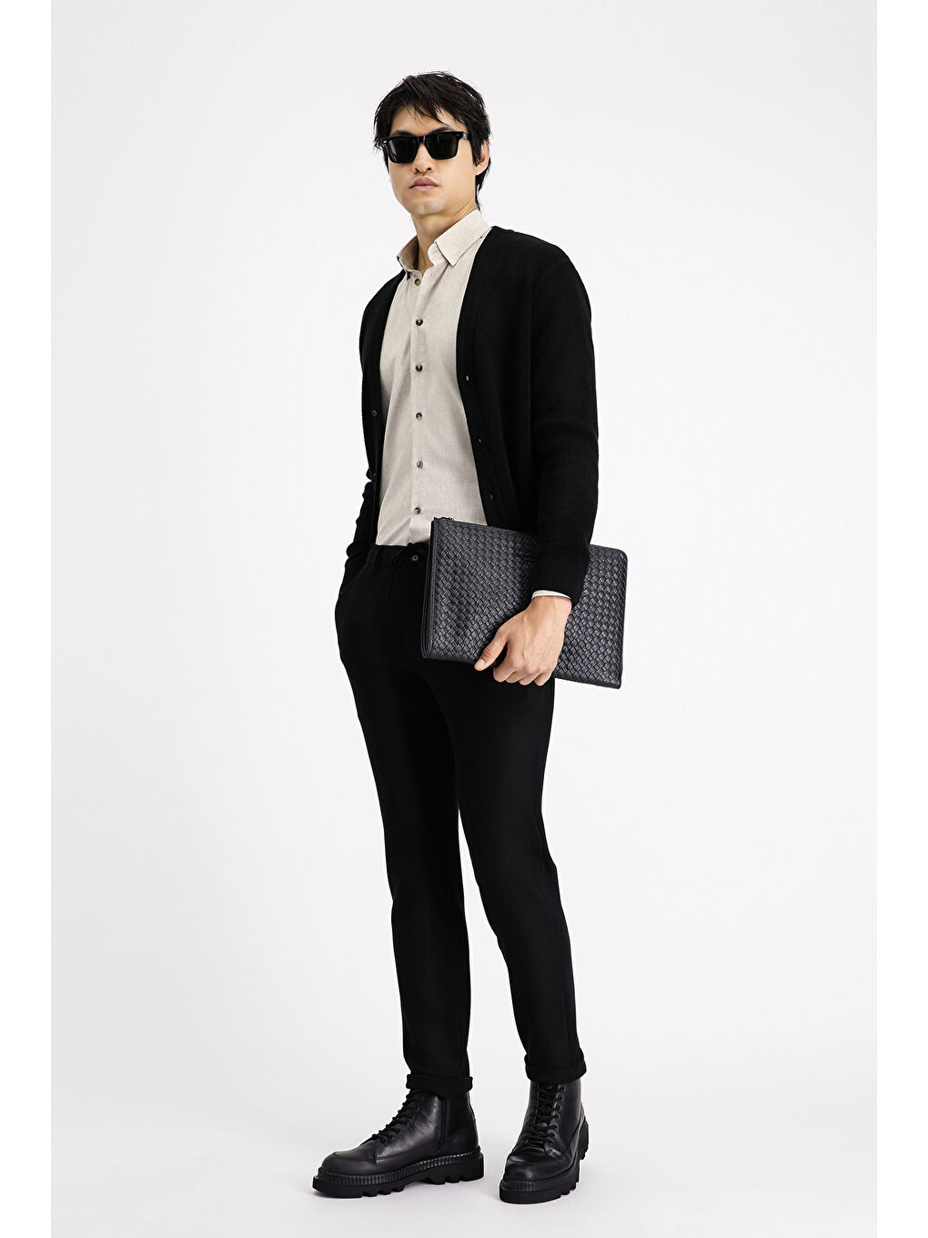 Siyah Slim Fit Dar Kesim Beli Lastikli İpli Elastanlı Klasik Kumaş Pantolon-1