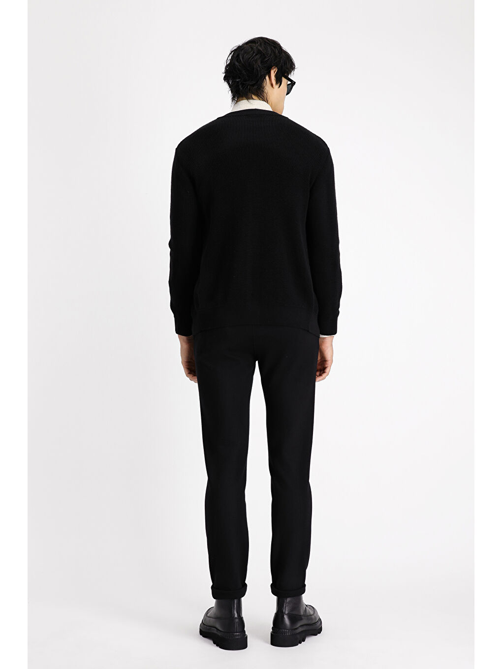 Siyah Slim Fit Dar Kesim Beli Lastikli İpli Elastanlı Klasik Kumaş Pantolon-3