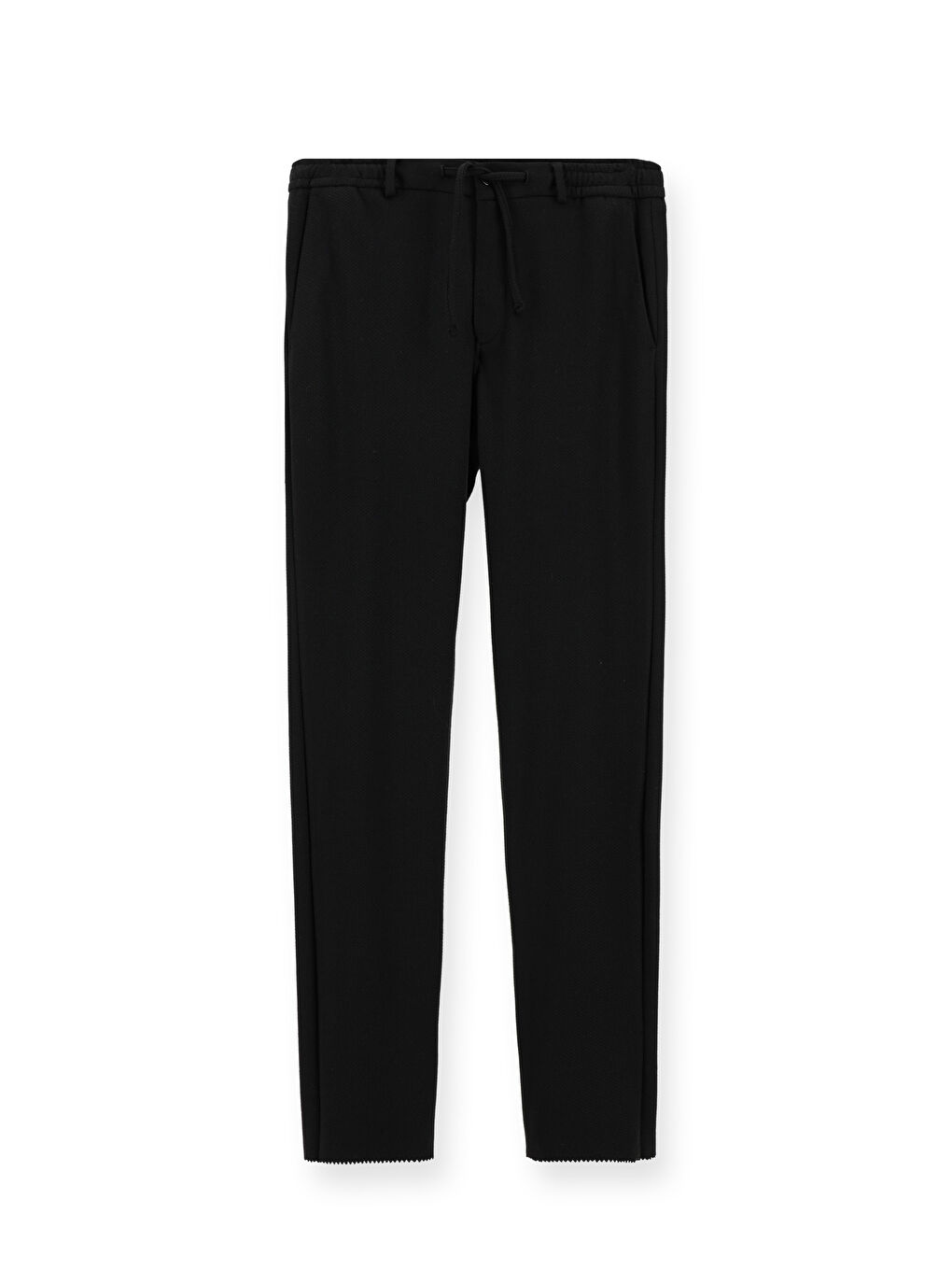 Siyah Slim Fit Dar Kesim Beli Lastikli İpli Elastanlı Klasik Kumaş Pantolon-5