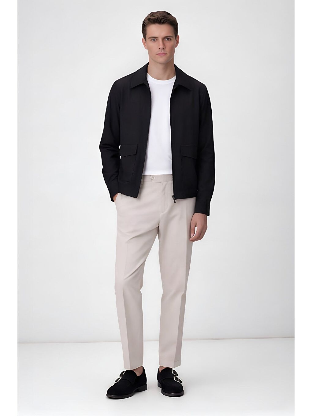 Erkek Siyah Normal Kesim Regular Fit Viskon Fleto Kapaklı Cep Klasik Yaka Bomber Mont-1