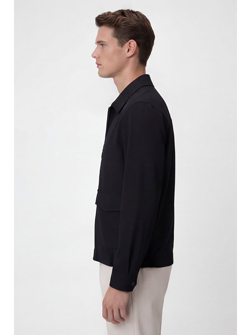 Erkek Siyah Normal Kesim Regular Fit Viskon Fleto Kapaklı Cep Klasik Yaka Bomber Mont-2