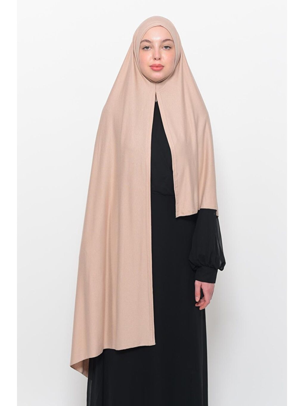 Bej Hazır Pratik Geçmeli Lüks Organik Düz Penye Şal Çapraz Hizalı-2