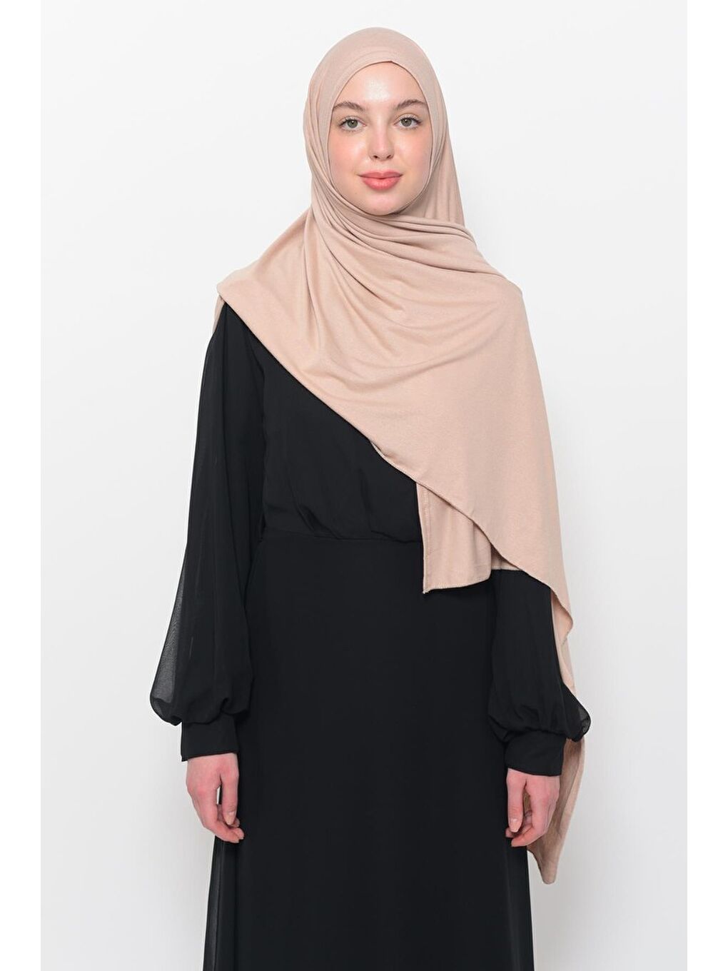 Bej Hazır Pratik Geçmeli Lüks Organik Düz Penye Şal Çapraz Hizalı-3