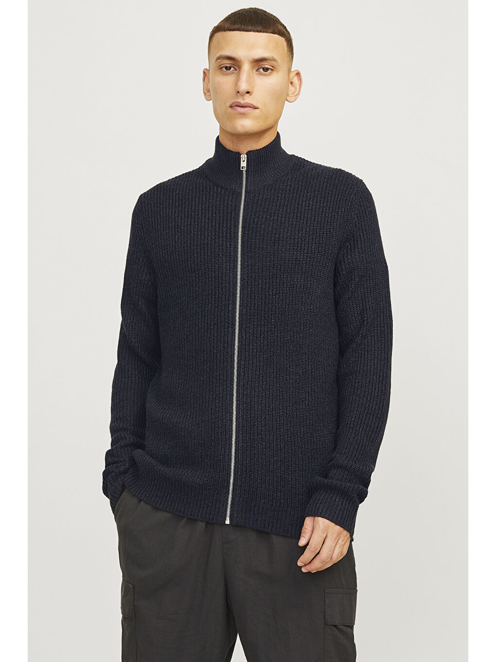 Lacivert Essentials Jjelewis Regular Fit Fermuarlı Dik Yaka Örme Erkek Hırka 12257483