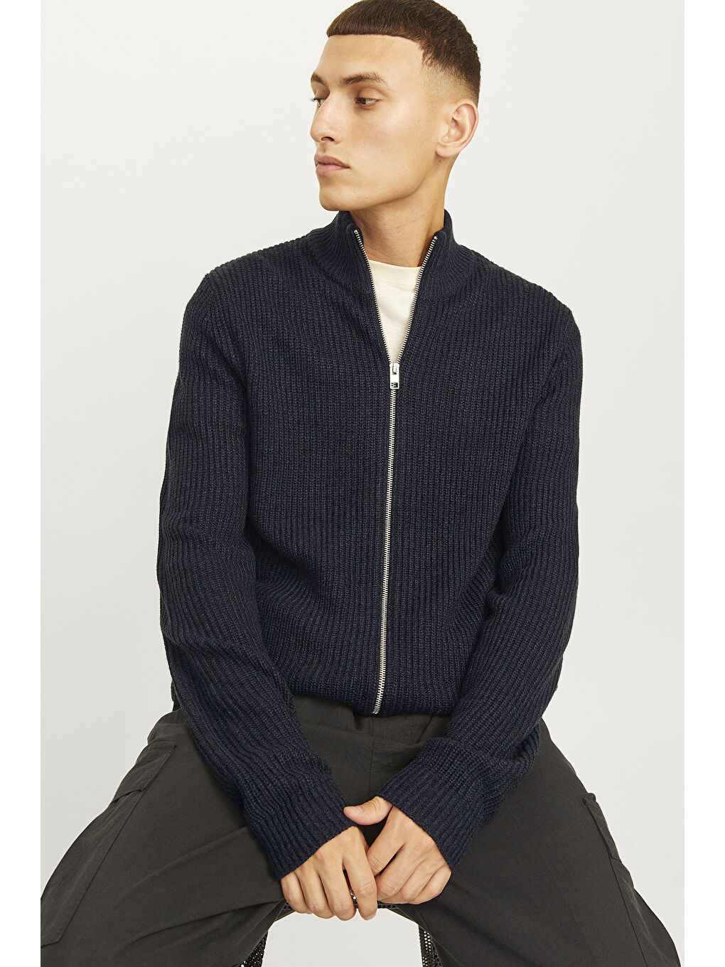 Lacivert Essentials Jjelewis Regular Fit Fermuarlı Dik Yaka Örme Erkek Hırka 12257483-1