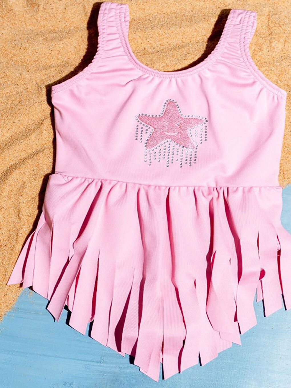 Pembe Yıldız İşlemeli Kız Çocuk Mayo 4701