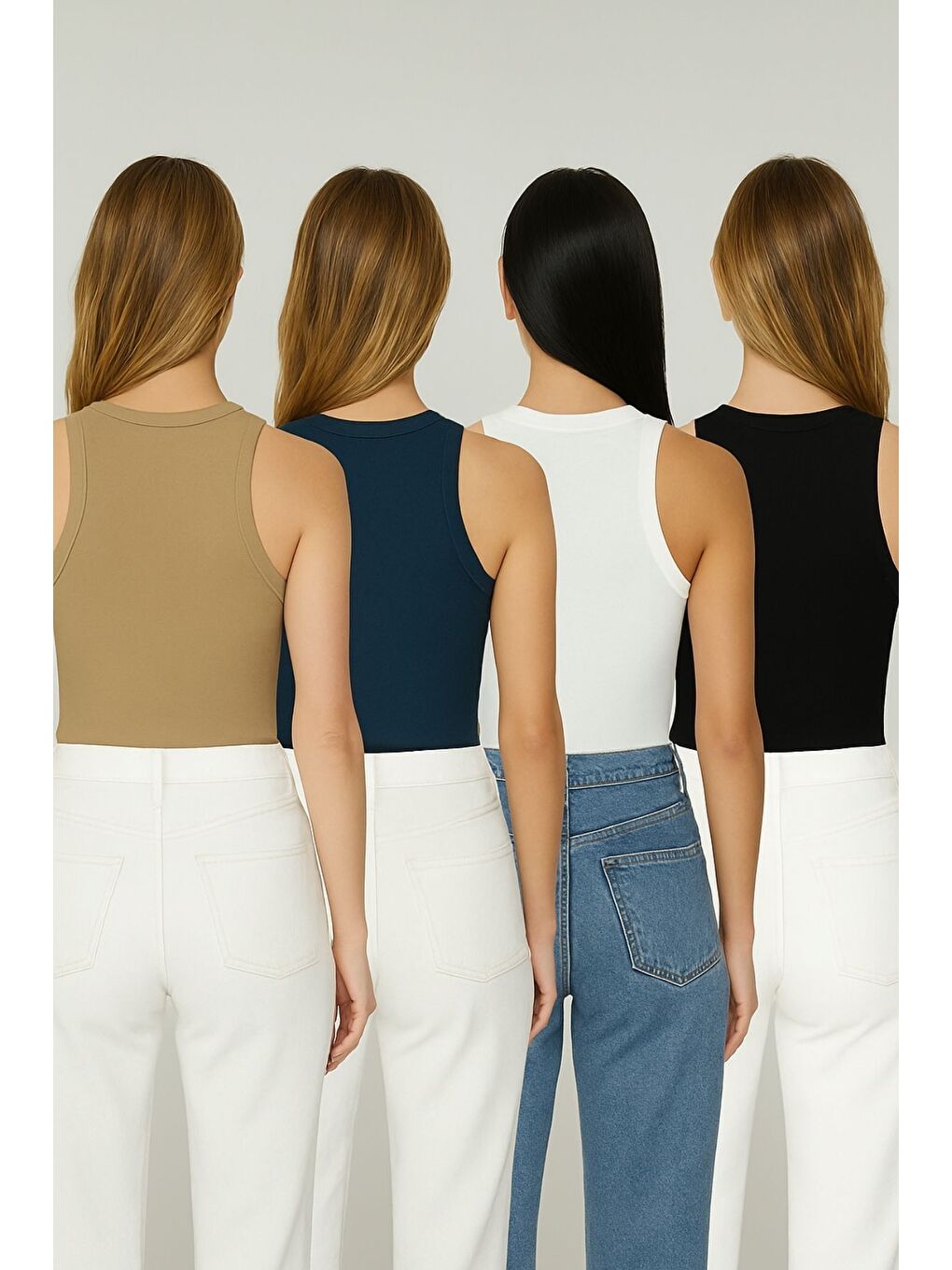 Karışık Kadın Vizon Laci Siyah Beyaz Bisiklet Yaka Sıfır Kol Body Atlet 4lü Set-1