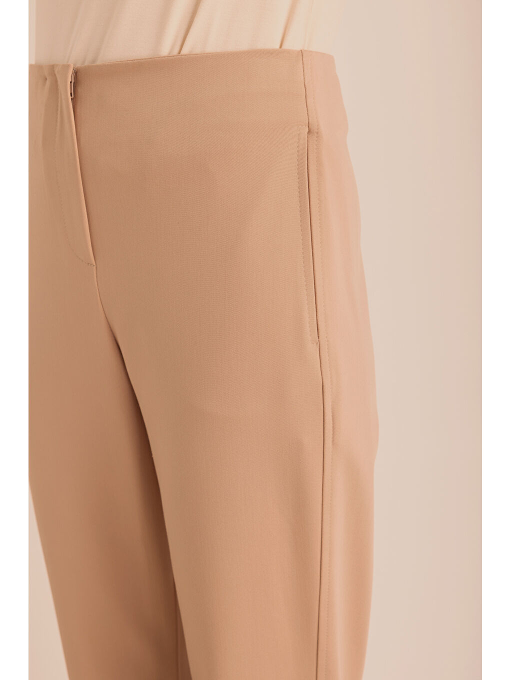 Bej Yüksek Bel Dar Form Pantolon-2