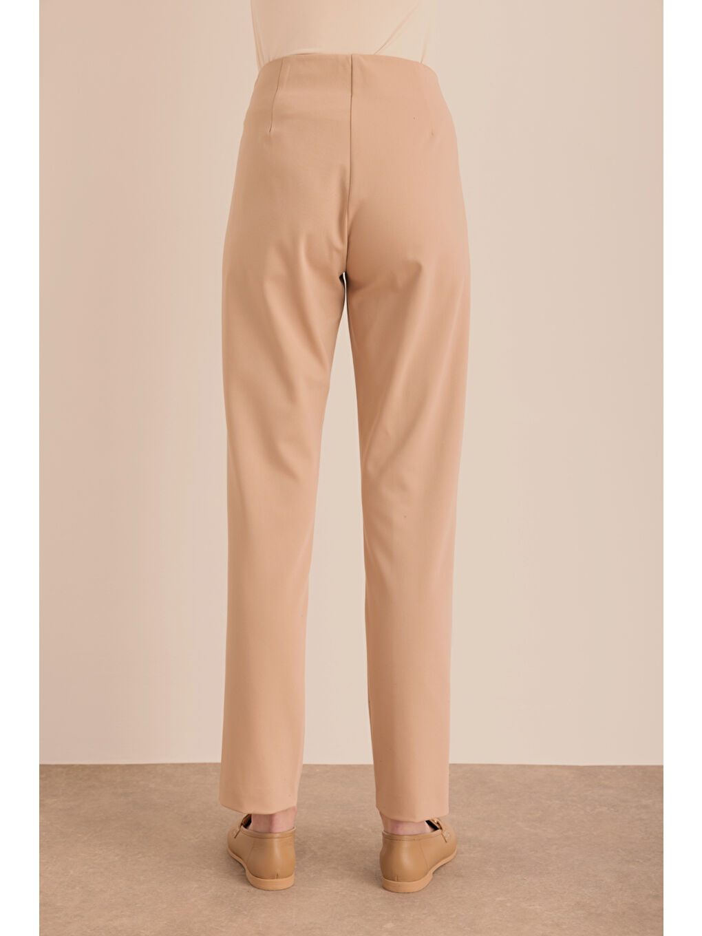 Bej Yüksek Bel Dar Form Pantolon-5