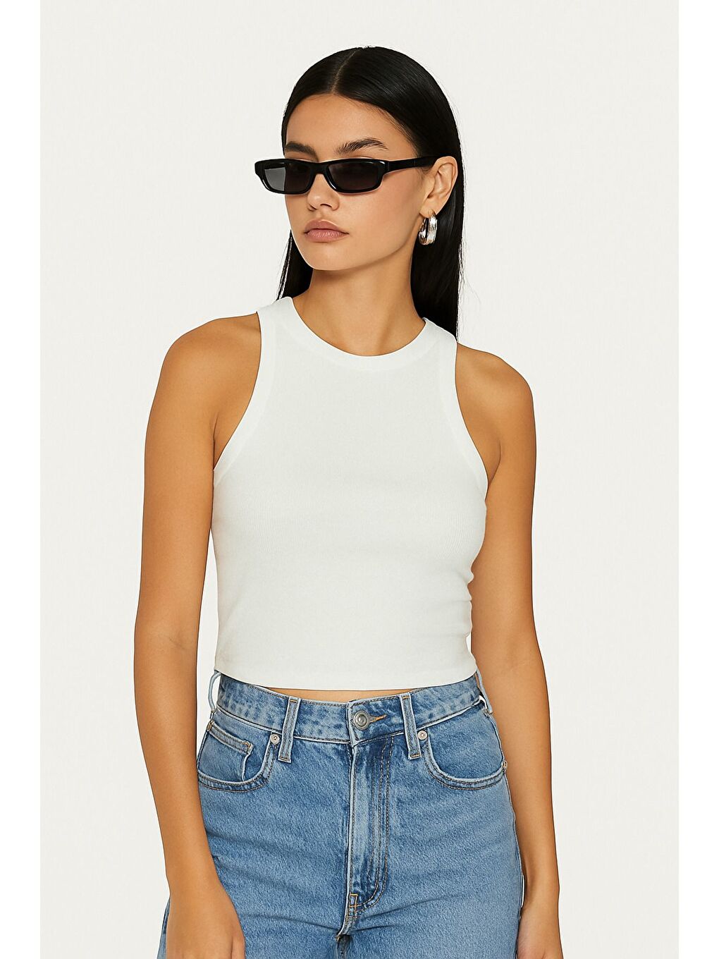 Lacivert Kadın Laci Siyah Beyaz Bisiklet Yaka Sıfır Kol Body Atlet 3lü Set-2