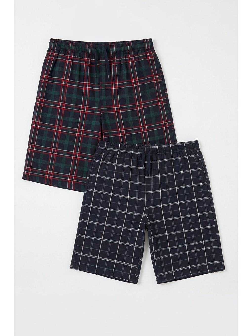 Yeşil Pamuklu Regular Fit Bağlamalı Cepli 2'li Pijama Paket Şort 6574004s2