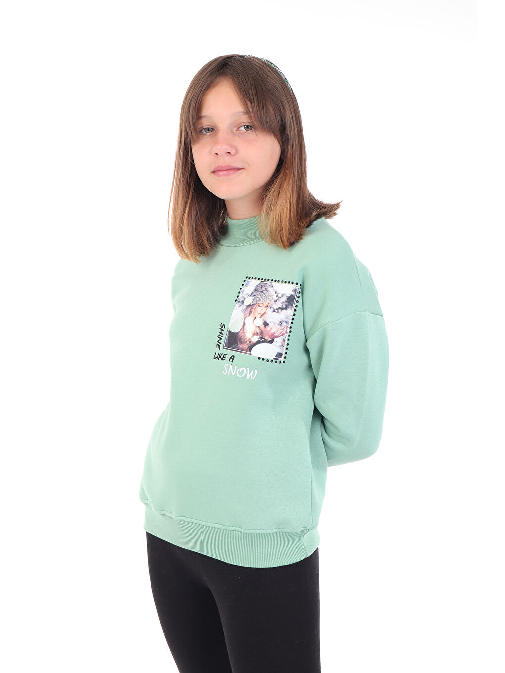 Toontoykids Yeşil Kız Çocuk Baskılı Nakışlı Sweatshirt