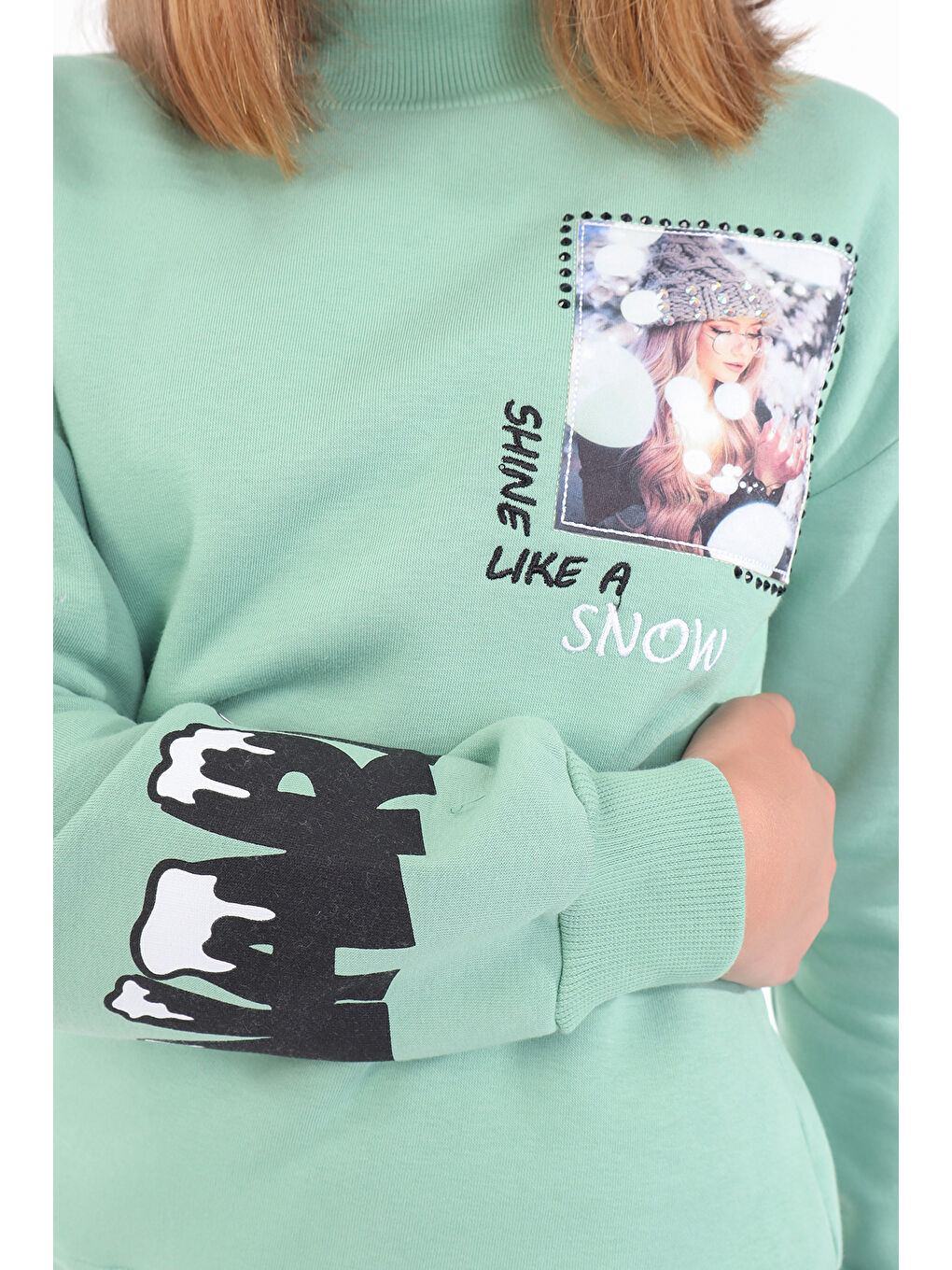 Toontoykids Yeşil Kız Çocuk Baskılı Nakışlı Sweatshirt - 1