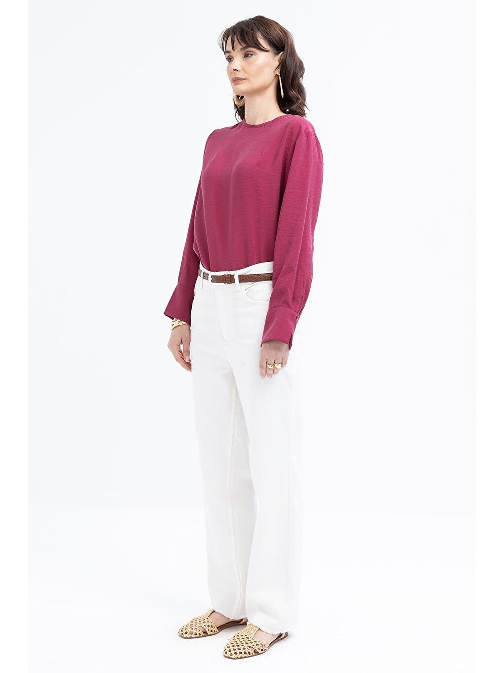 Beyaz-Likralı Geniş Paça Denim Pantolon-1