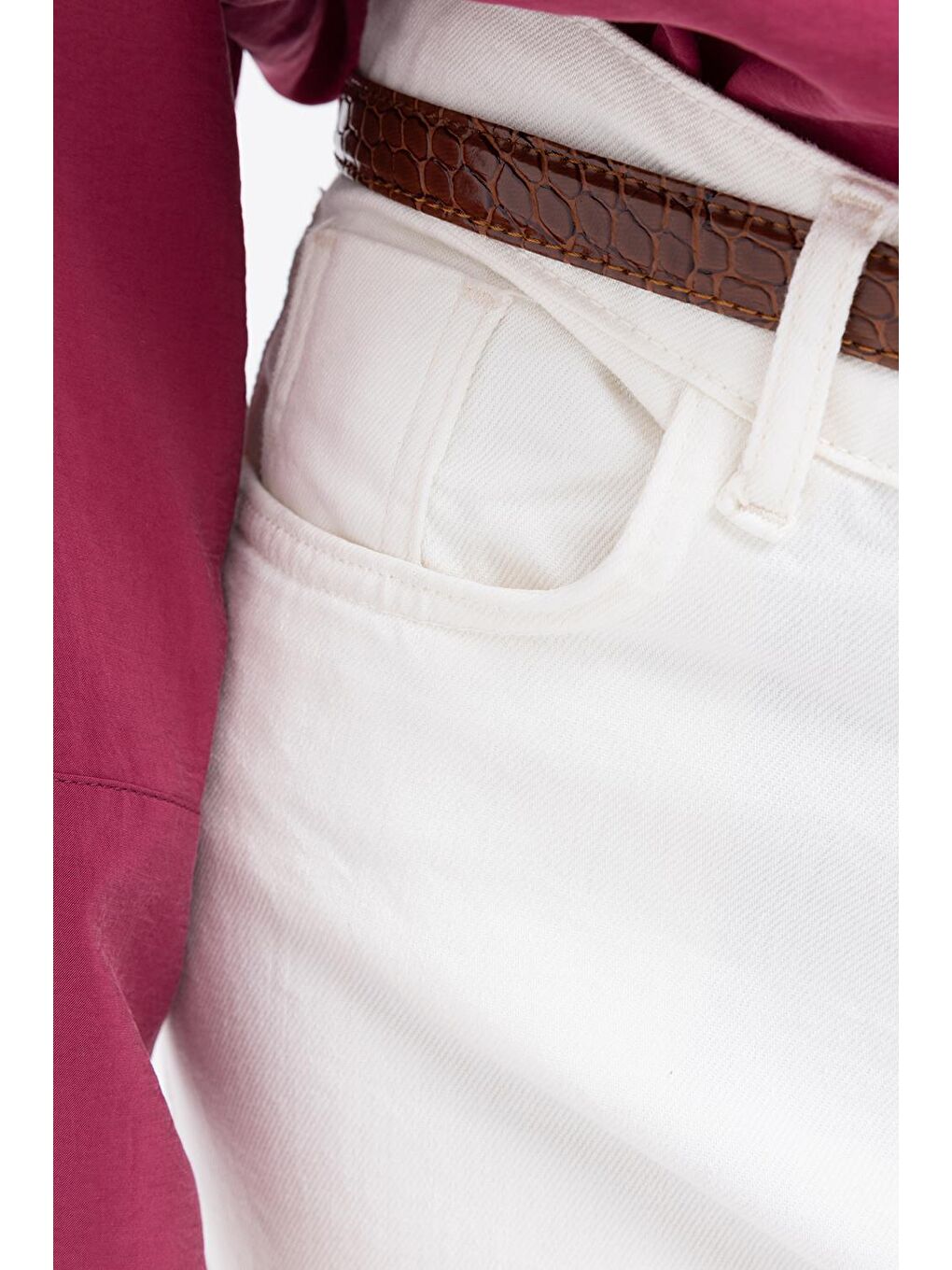 Beyaz-Likralı Geniş Paça Denim Pantolon-3