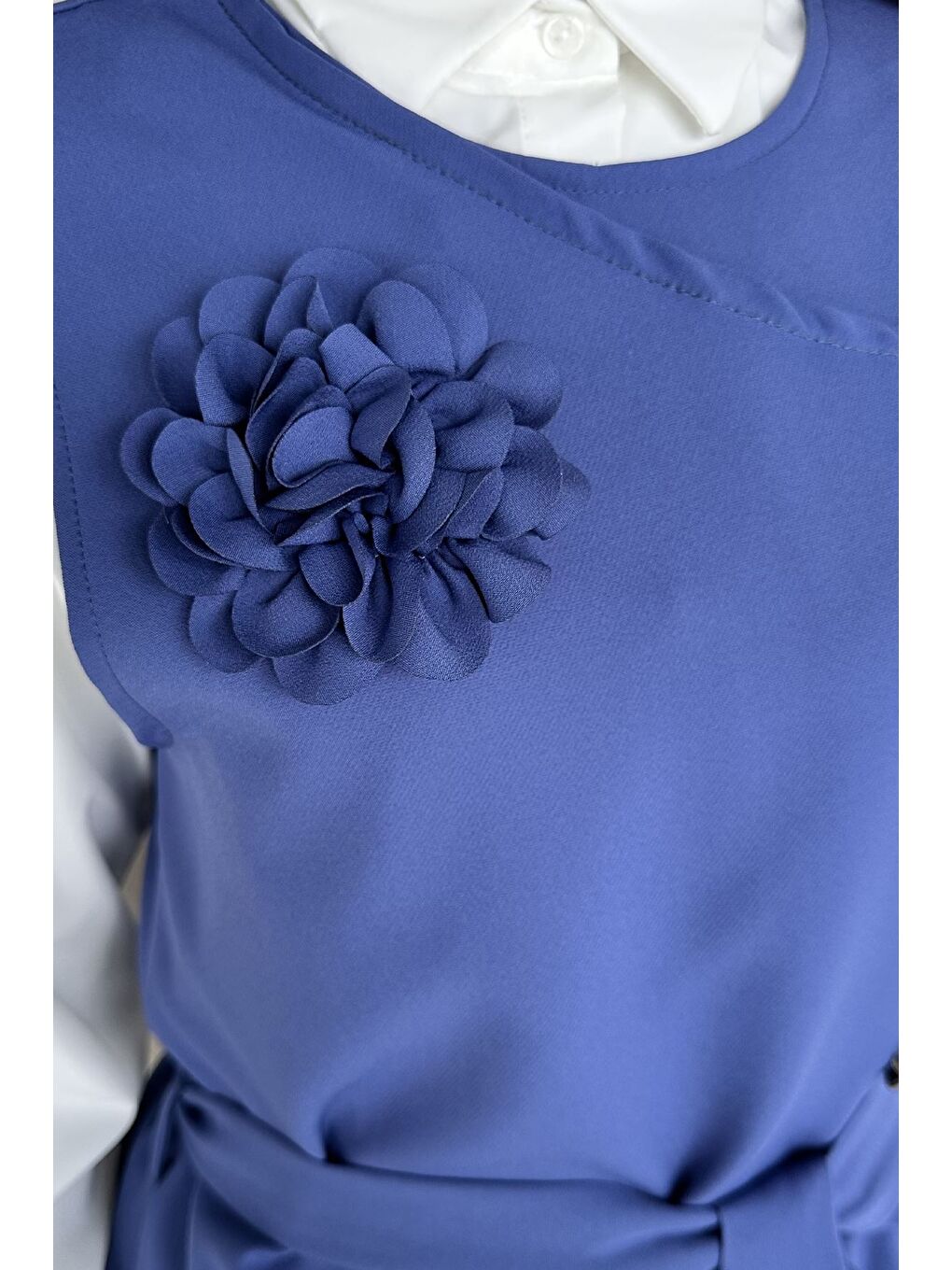 İndigo Aksesuarlı Gömlek Yelek Pantolon Tesettür Üçlü Takım-8