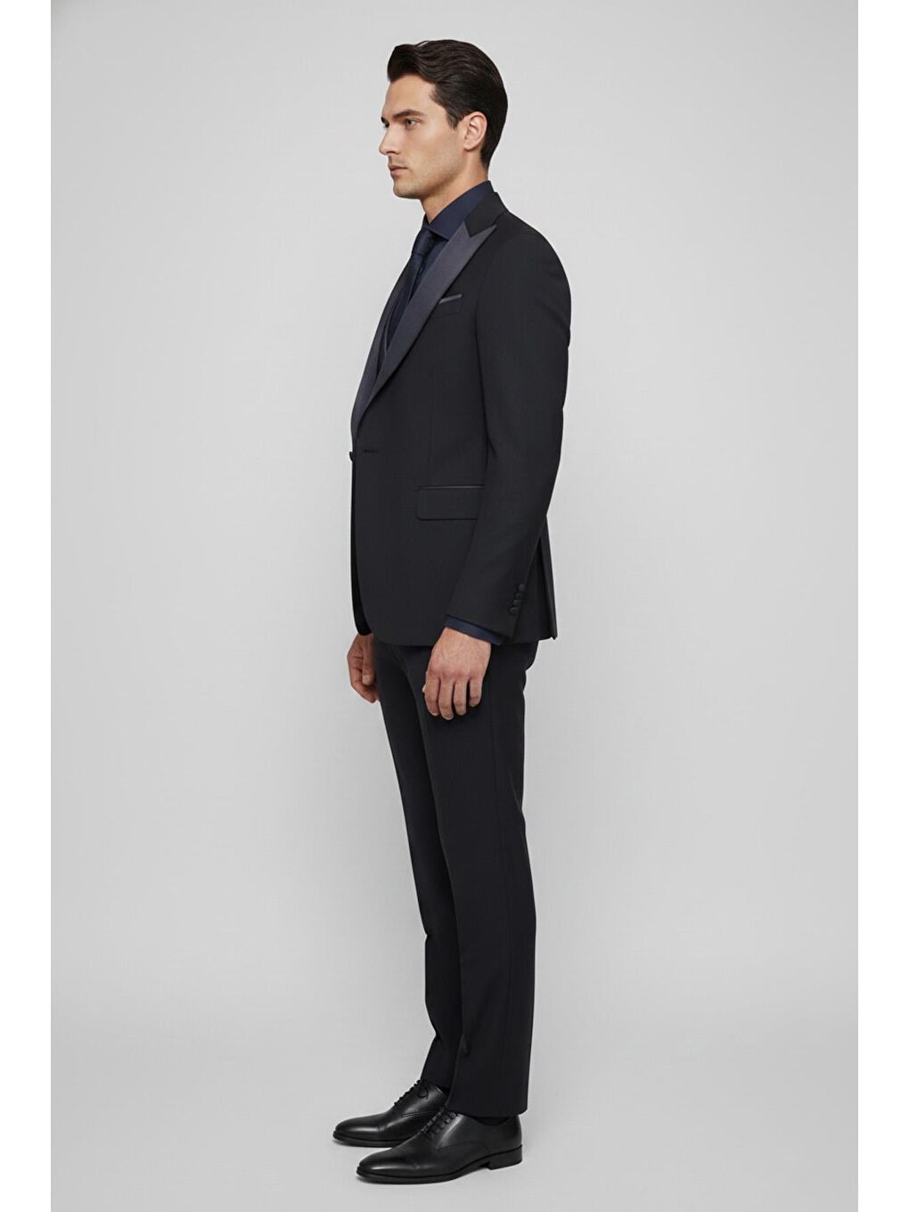 Giotelli Erkek Lacivert Dar Kesim Slim Fit Şal Yaka 6 Drop Yelekli Smokin Takım Elbise-2