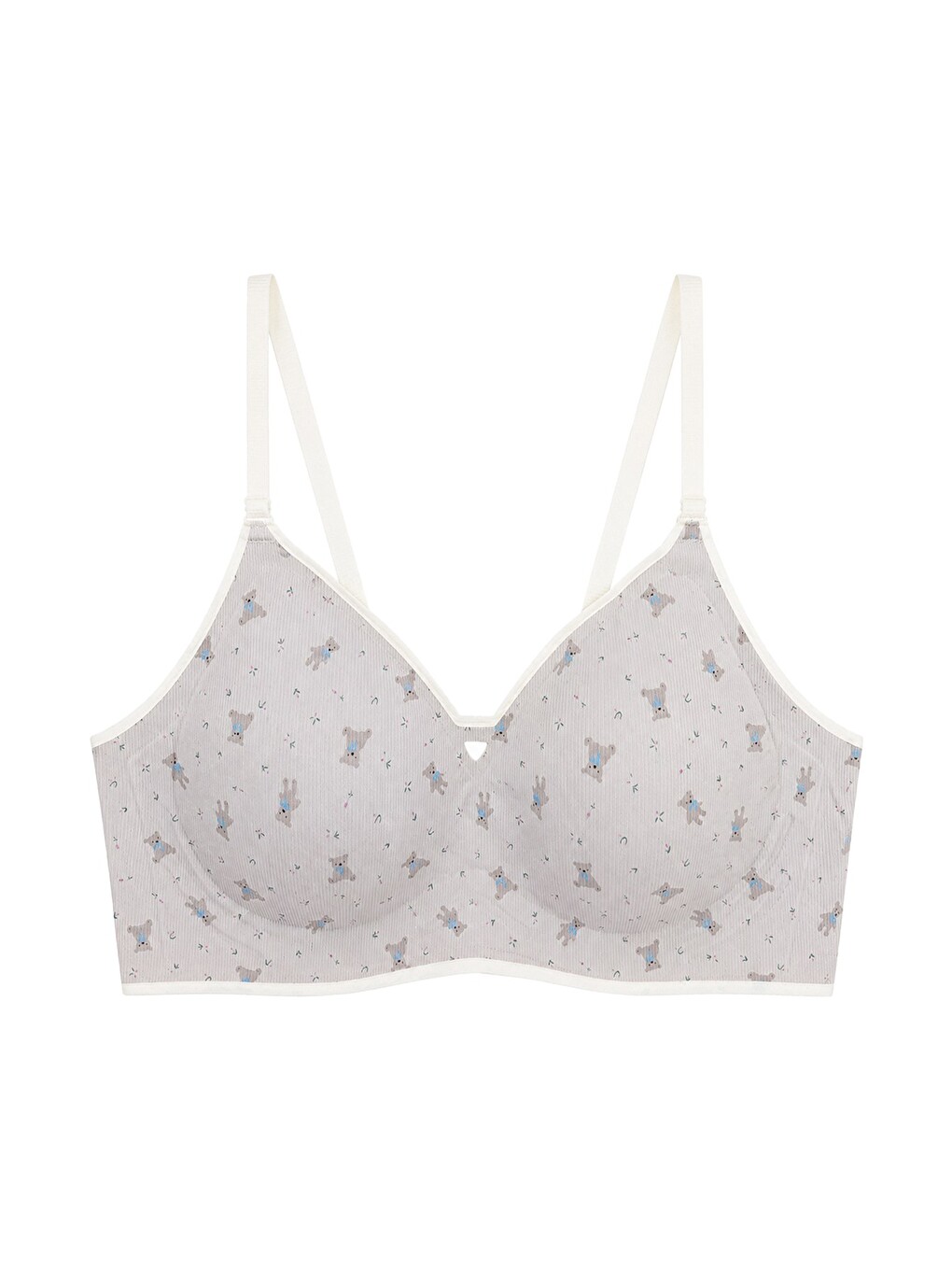 Seamless Bra - Mireva | Gri Lazer Kesim Rib Dokulu Ayıcık Desenli Balensiz Kadın Sütyen