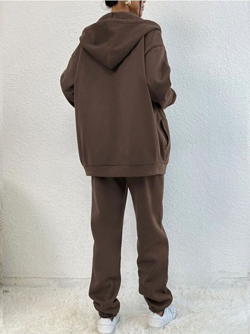 Kahverengi Kadın Kahve Sierra Nevada Baskılı Hırka Jogger Oversize Eşofman Takımı-1