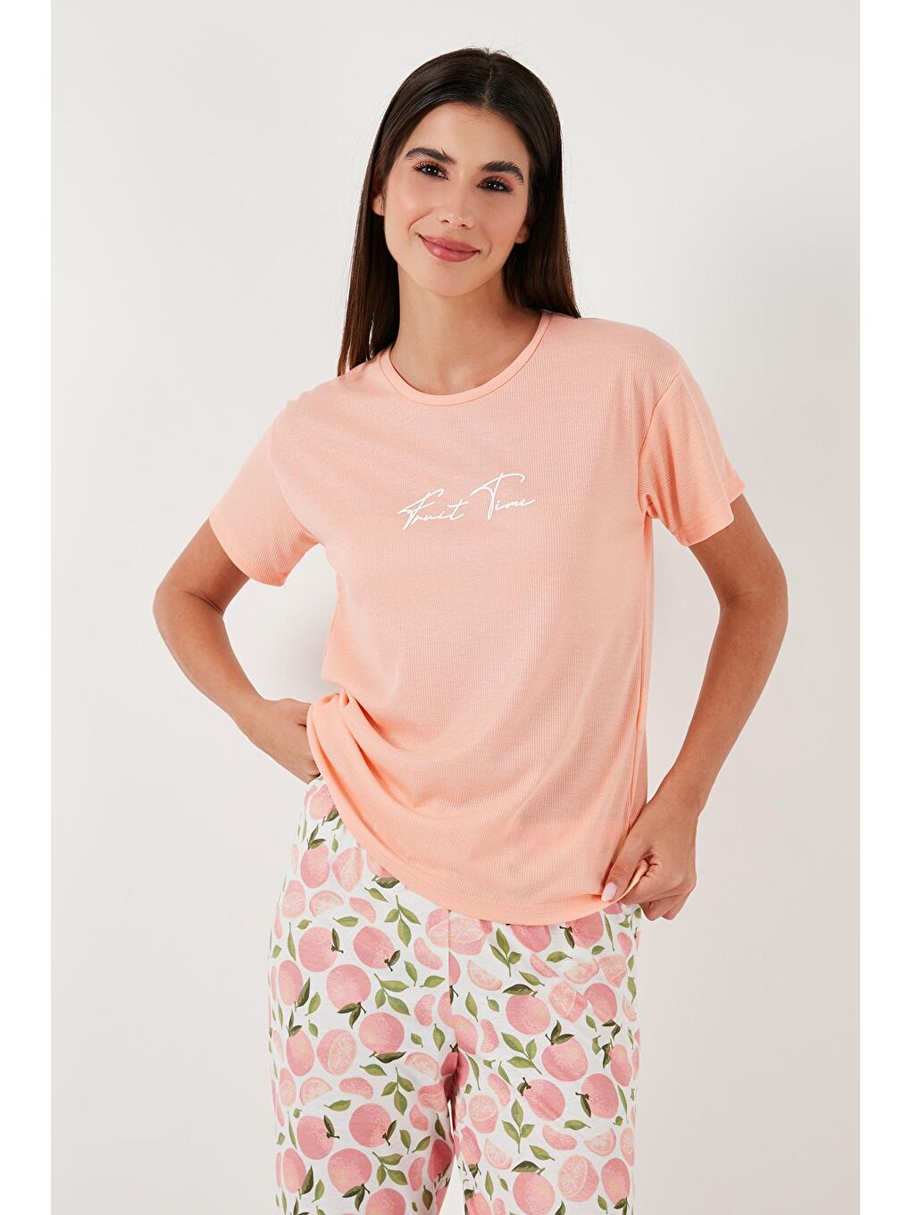 Lela Somon Regular Fit Bisiklet Yaka Kısa Kollu Pijama Takımı 65770105 - 3