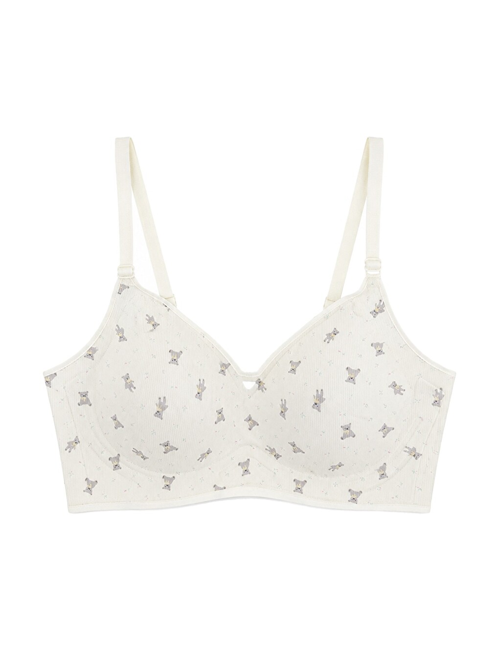 Ekru Seamless Bra - Mireva | Krem Lazer Kesim Rib Dokulu Ayıcık Desenli Balensiz Kadın Sütyen