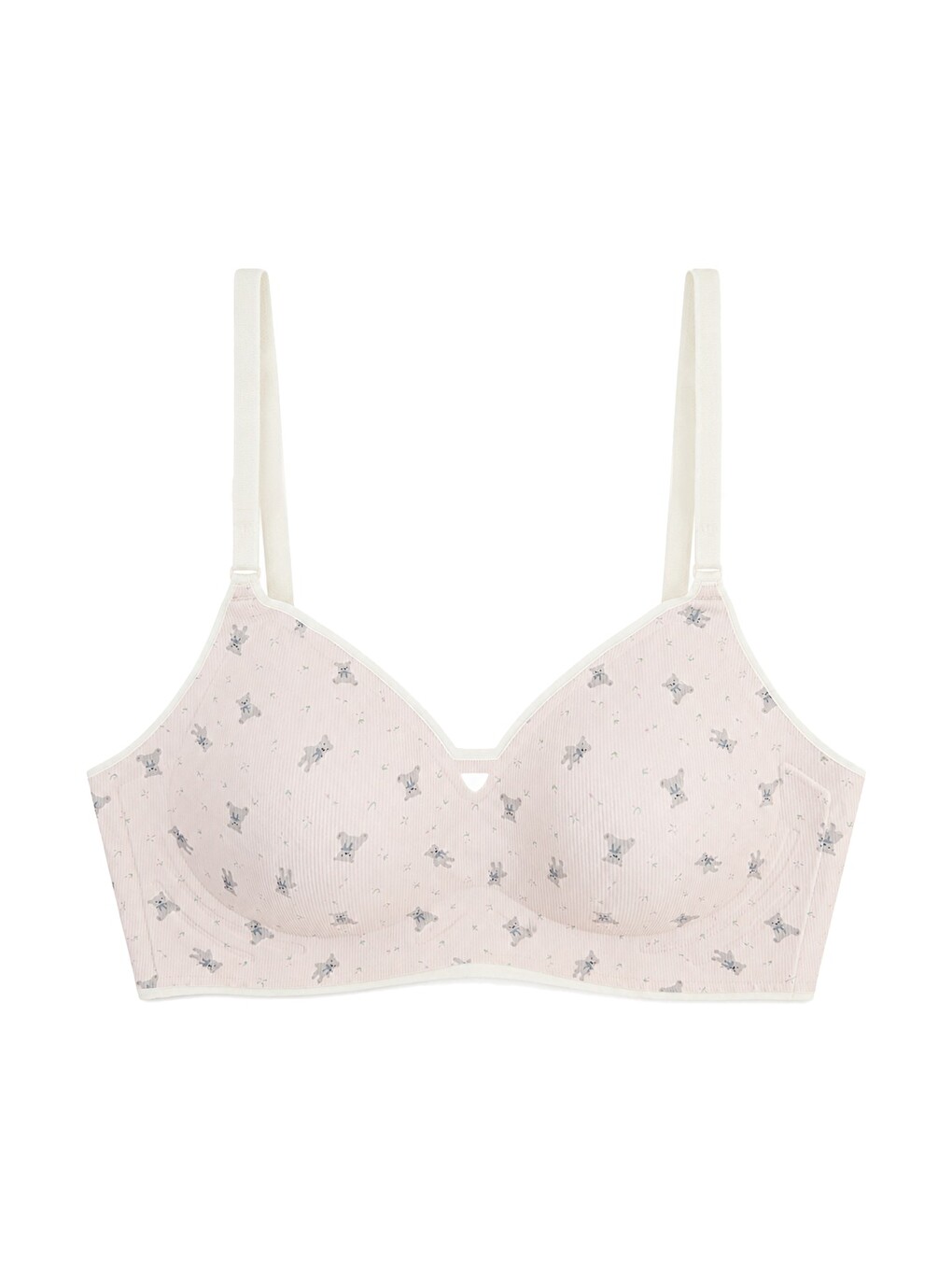 Pembe Seamless Bra - Mireva | Pudra Lazer Kesim Rib Dokulu Ayıcık Desenli Balensiz Kadın Sütyen