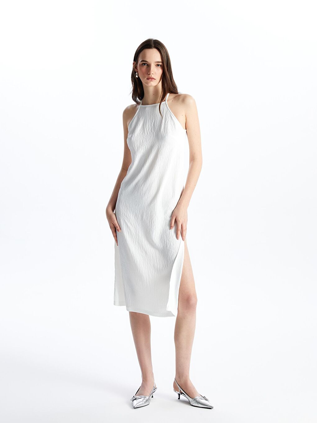 Kadın Beyaz Uzun Elbise-3