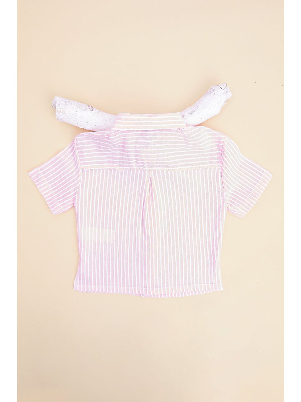 Pembe Çizgili Düğmeli Kız Çocuk Gömlek-1