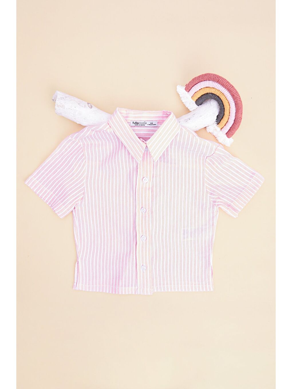 Pembe Çizgili Düğmeli Kız Çocuk Gömlek-2