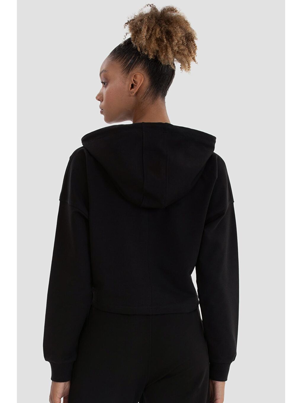 Lisa Oversize Siyah Crop Hoodie-2