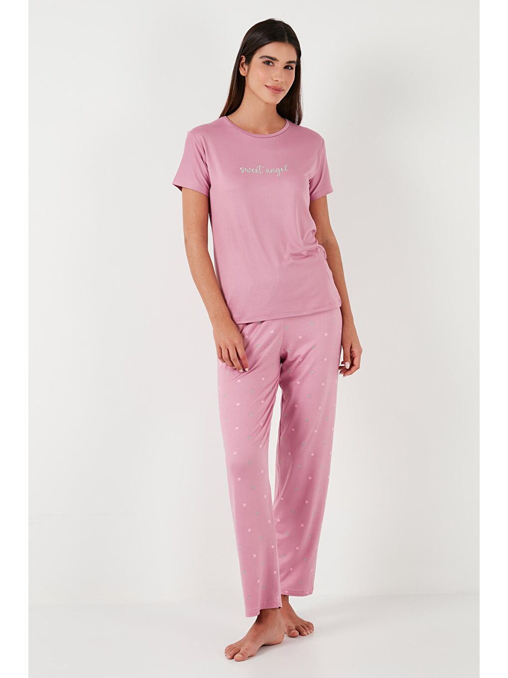 Lela Pudra Pembe Regular Fit Bisiklet Yaka Kısa Kollu Pijama Takımı 65750107 - 2