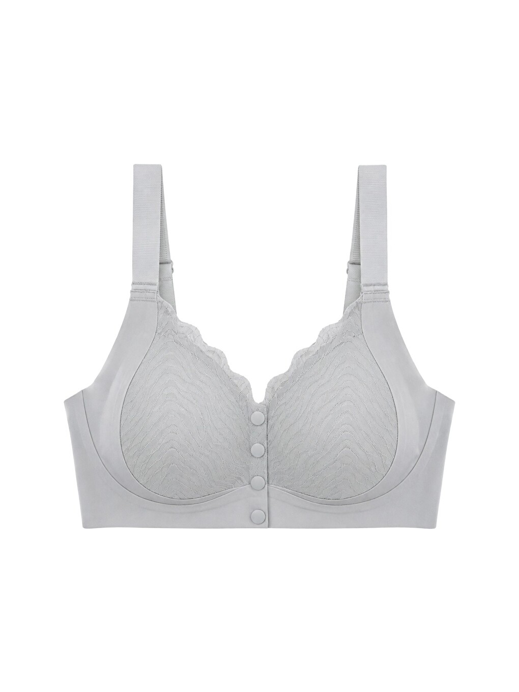 Seamless Bra - Larevia | Gri Lazer Kesim Önden Düğmeli Tül Detaylı Kadın Sütyen