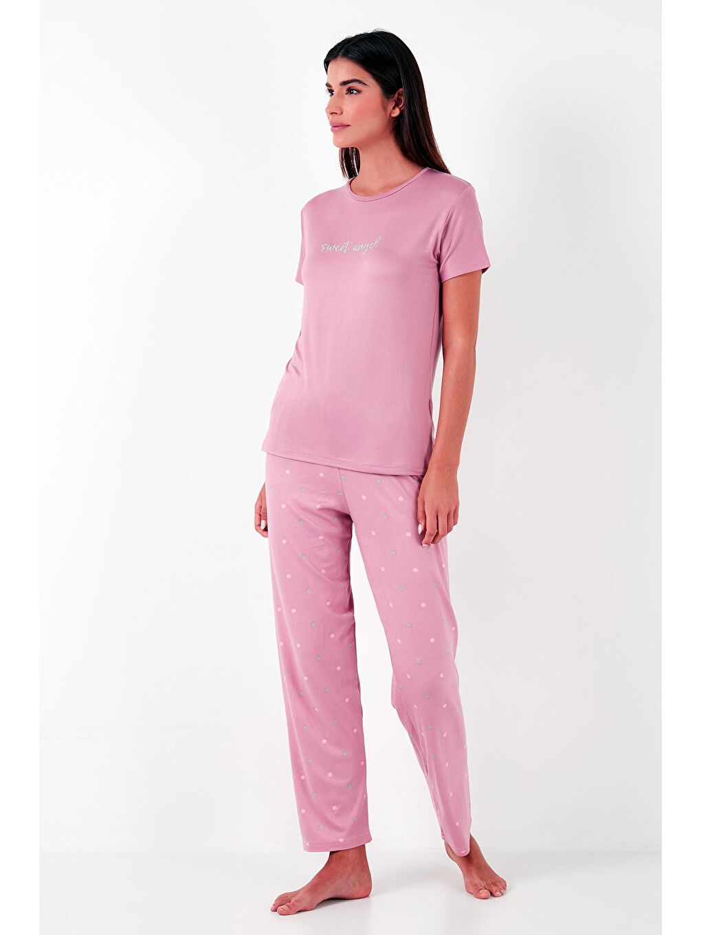 Lela Pudra Pembe Regular Fit Bisiklet Yaka Kısa Kollu Pijama Takımı 65750107 - 3