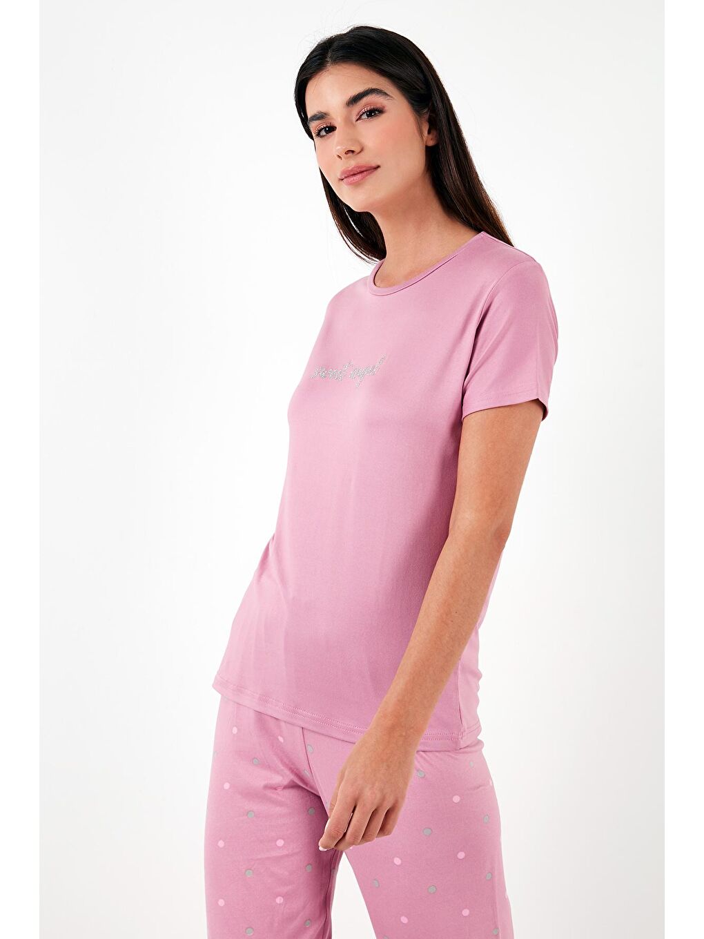 Lela Pudra Pembe Regular Fit Bisiklet Yaka Kısa Kollu Pijama Takımı 65750107 - 4