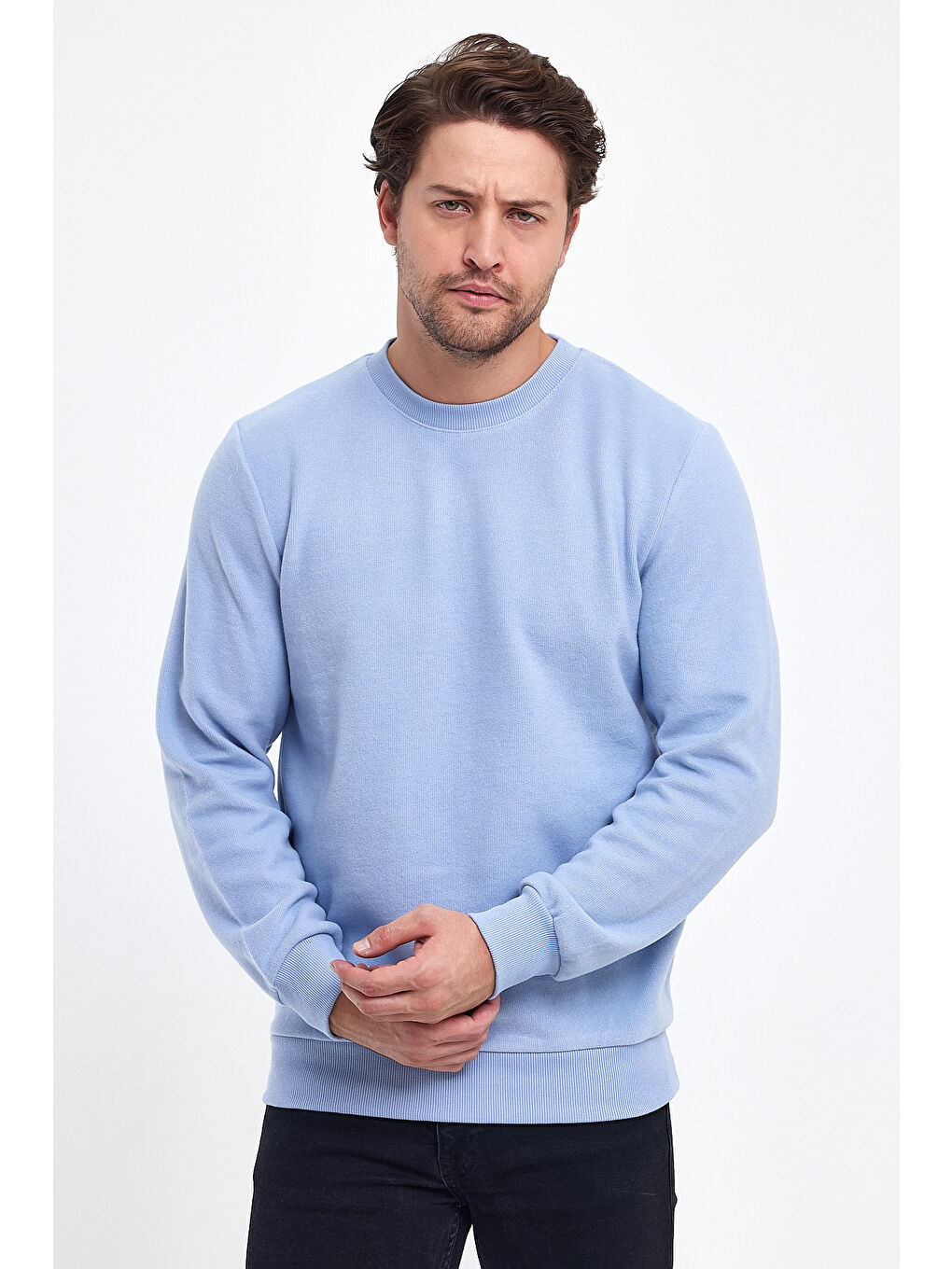 Mavi Selanik Bisiklet Yaka Erkek Sweatshirt