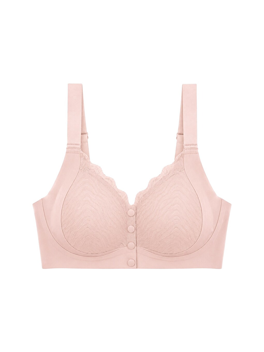Pembe Seamless Bra - Larevia | Pudra Lazer Kesim Önden Düğmeli Tül Detaylı Kadın Sütyen