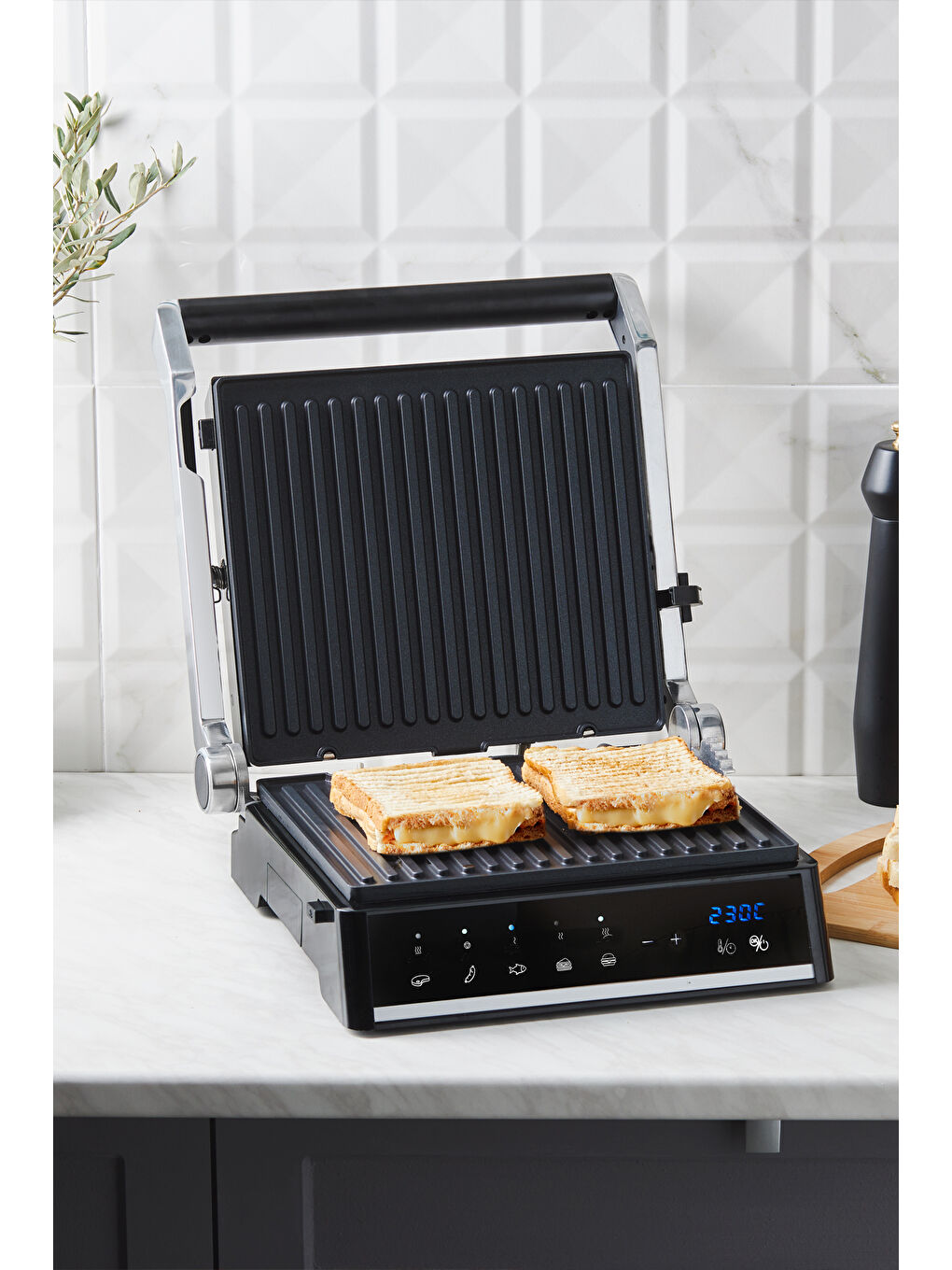 Grilliant 1341H Inox Gövdeli, Döküm Plakalı, 5 Programlı, Led Ekranlı Tost ve Izgara Makinesi-3