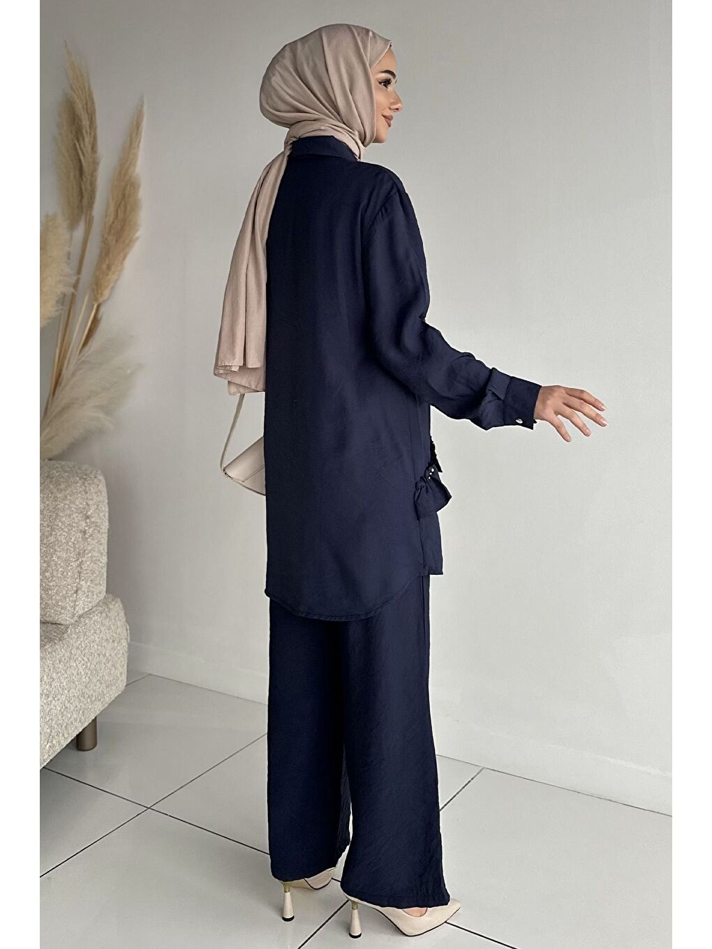 Lacivert Taş İşlemeli Tunik Pantolon Tesettür İkili Takım-7