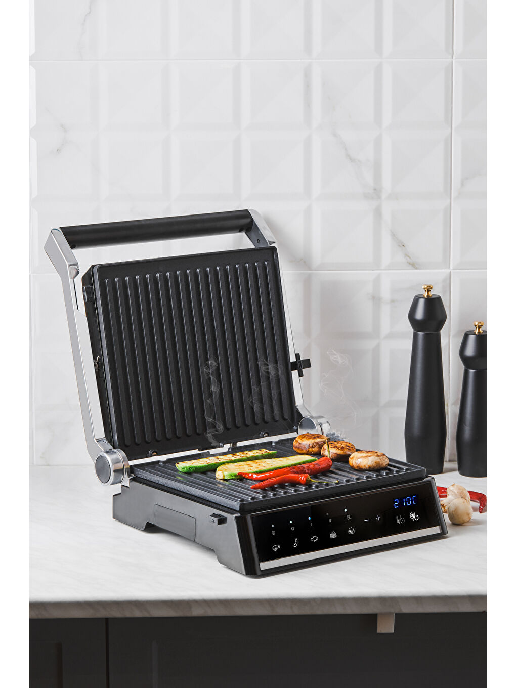 Grilliant 1341H Inox Gövdeli, Döküm Plakalı, 5 Programlı, Led Ekranlı Tost ve Izgara Makinesi-5