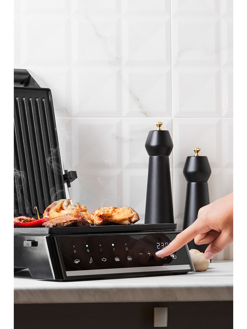 Grilliant 1341H Inox Gövdeli, Döküm Plakalı, 5 Programlı, Led Ekranlı Tost ve Izgara Makinesi-7