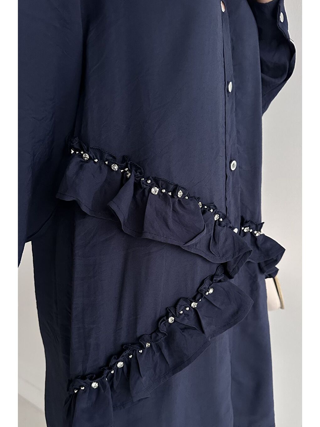 Lacivert Taş İşlemeli Tunik Pantolon Tesettür İkili Takım-9