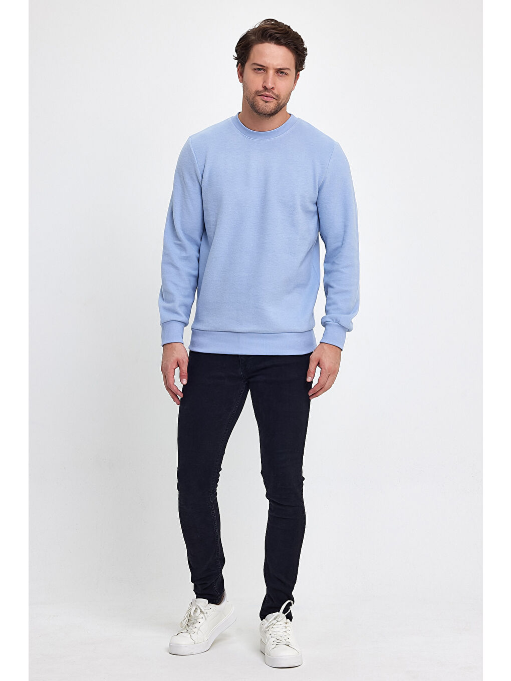 Mavi Selanik Bisiklet Yaka Erkek Sweatshirt-1