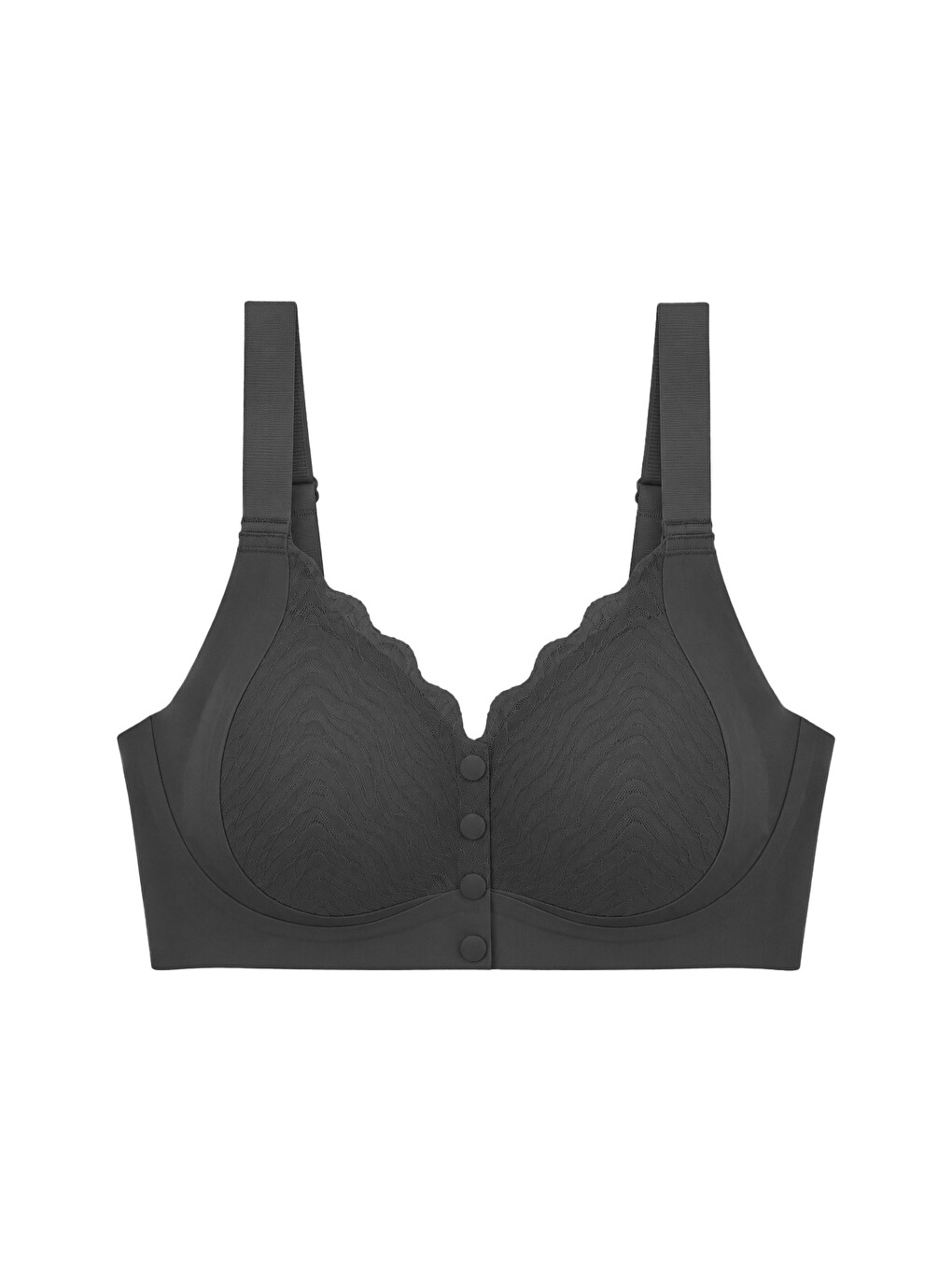 Seamless Bra - Larevia | Siyah Lazer Kesim Önden Düğmeli Tül Detaylı Kadın Sütyen